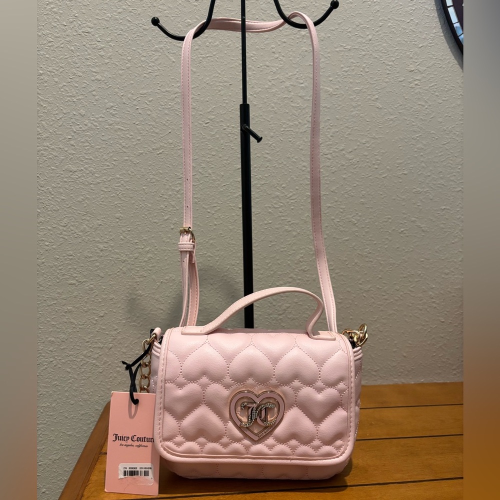 NEW Juicy Couture Heart  Quilted Powder Light Pink Flawless Flap Crossbody Bag